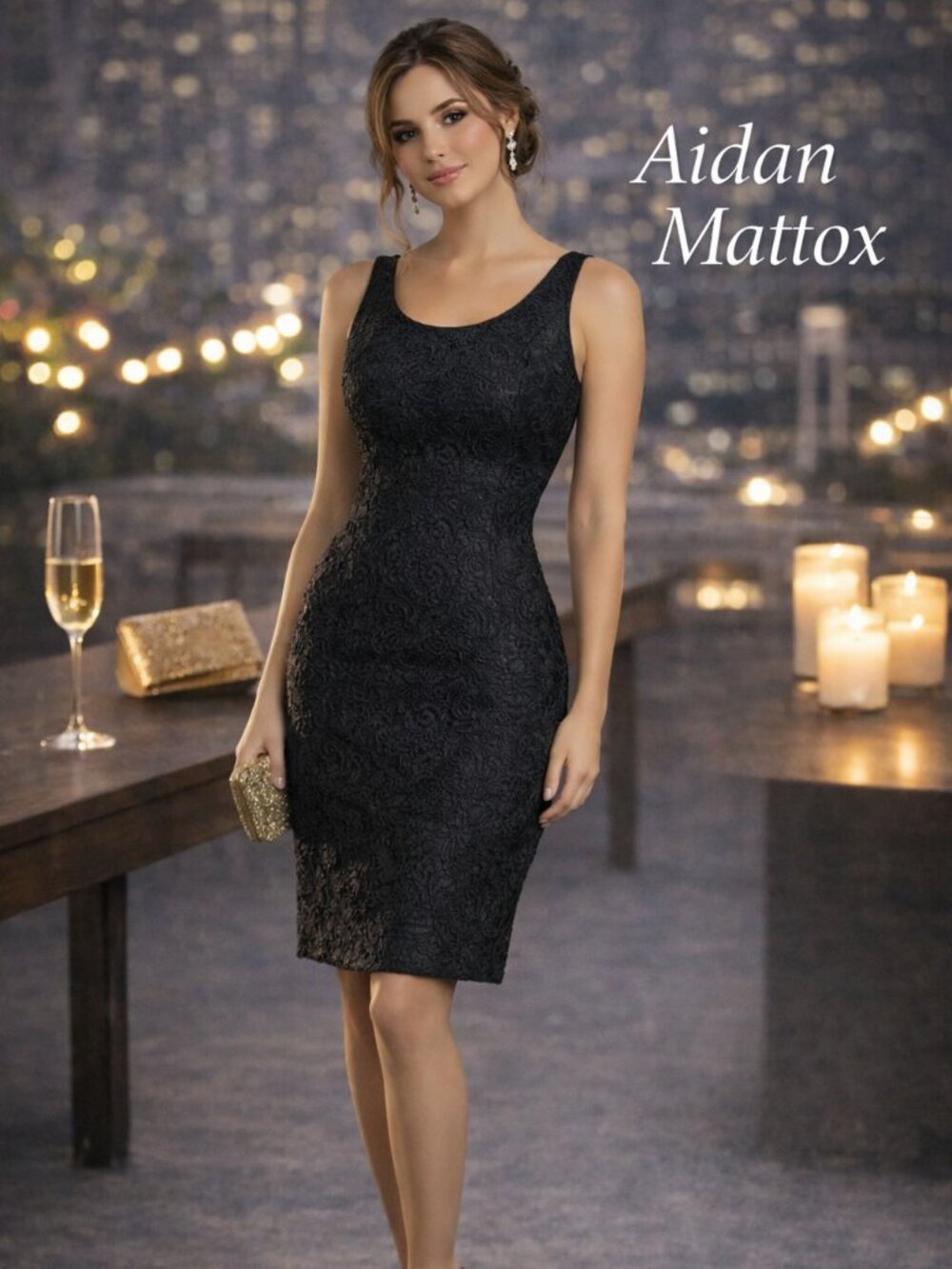 Aidan Mattox Black Jacquard Cocktail Dress Size 6 Sleeveless Little Black Dress